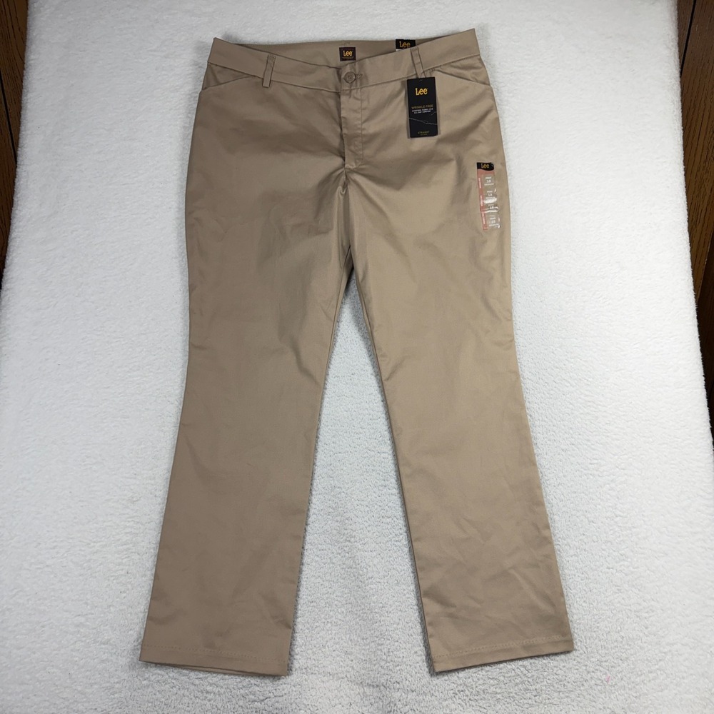 Lee Wrinkle Free Pants Straight Leg Mid Rise Khaki Women's 18M (39x31.5) NWT